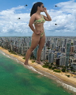 bikini collage city mega black_hair long_hair clothed beach barefoot ocean buildings ponytail sunglasses standing brazil zebos2003 sabrina_recife