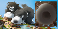 drawing nipples giantess nude furry macro tail anthro city dog color destruction huge_breasts breast_crush grinning areola looming lake crouching point_of_view colosseum coliseum heterochromia biting_lip wagging_tail cutaway silberlynx ilp0