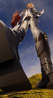 feet male soles tiny boots looming heel boot standing back looking eyes orange digital_render hair blue at view genshin impact behind from below print