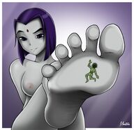 breasts drawing nipples nude feet color butt purple_hair raven teen_titans green_hair beast_boy shrunken_man green_skin dc_comics grey_skin