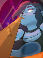 drawing giantess color swimsuit blue_skin unaware drinking straw holding_on imminent_vore siomartnet