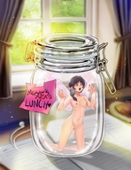 breasts nipples nude pussy vore wings fairy scared shrunken_woman trapped jar earrings implied_vore