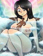 drawing nipples giantess nude black_hair male penis bath between_breasts