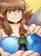 handheld shrinking green_eyes fairy brunette smiling shrunken animation shrunken_man magic megami-majou