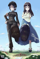 giantess giga soles angry kimono giantesses background sky ace_attorney imminent_crush rei_membami gakuran mikotoba_susato