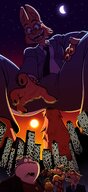drawing giantess furry giga anthro city color clothed glasses moon looming reaching suit crotch pants night dreamworks scarfofsilver diane_foxington mr._wolf mr._shark mr._piranha ms._tarantula mr._snake the_bad_guys