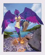 breasts female giantess feet furry macro anthro destruction clothed rampage buildings dress explosion outdoors purple