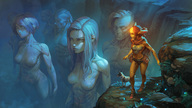 giantess dog giant fantasy muscles statues cliff looking_at_tiny marc_brunet digital_painting