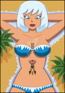 bikini breasts drawing giantess white_hair mega color large_breasts swimsuit blue_eyes beach cleavage red_hair lying_down muscles ice palm_trees costume justice_league on_stomach green_lantern looking_at_tiny dc_comics bare_legs nightcore100 bare_midriff guy_gardner