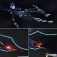 breasts drawing giantess earth giga alien space comic color robot destruction blue_eyes planet barefoot thighs thigh_crush planet_destruction hands_on_hips cosmic_giantess transformers arcee cutaway svenyatta