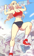 breasts drawing giantess city mega blonde color destruction rampage cleavage shorts sports_bra persona angelgts persona_5 ann_takamaki