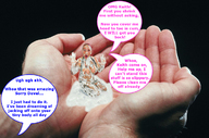 gentle collage cum handheld shrunken_woman dialogue