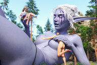 gentle giantess white_hair nude blonde long_hair butt handheld barefoot lying_down world_of_warcraft glowing_eyes digital_render ]night_elf
