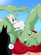 bikini breasts drawing giantess nude mega blonde color large_breasts beach barefoot cleavage green_eyes red_hair lying_down harley_quinn twintails batman cape poison_ivy dialogue legs_crossed white_skin green_skin looking_at_tiny dc_comics on_breasts bare_legs bare_midriff harley_quinn_(series) ricozappa