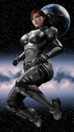 breasts giantess earth giga space large_breasts armor green_eyes huge_breasts gloves red_hair boots belt shepard digital_render cosmic_giantess mass_effect env_light jane_shepard