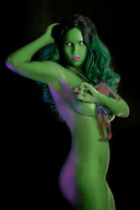 gentle collage nude long_hair butt handheld breast_crush shrunken_man she_hulk green_skin marvel_comics