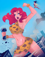 breasts drawing giantess city mega black_hair color large_breasts long_hair armor destruction rampage bra buildings green_eyes angry giganta red_hair boots fighting hand_crush vehicles wonder_woman bracelet vehicle_crush tiara lasso leopard_print dc_comics loincloth bare_legs bare_midriff mattsdrawsart