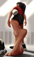 giantess feet volleyball ponytail heel stuck_to_foot minutio