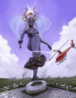 giantess feet city destruction helicopter goddess stomping stadium blue_skin minutio