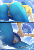 giantess clothed cruise_ship summer hoodie swimwear steven_universe lapis_lazuli peridot blue_body ravenravenraven gem_(species) cartoon_network