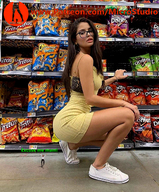 giantess collage glasses model crouching store microstudio