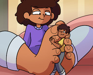 drawing gentle feet color toes barefoot brunette shrunken_man pants between_toes dark_skin milf disney between_soles megamaliit amphibia husband_and_wife oum_boonchuy bee_boonchuy