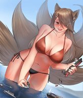 bikini giantess destruction ocean brunette fox_girl ships kkasi00 nipple_outline