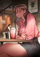 gentle giantess sitting drink thighs straw kkasi00