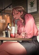 gentle giantess sitting drink teasing drinking thighs straw kkasi00