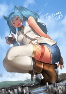 giantess city mega destruction blue_hair boots airplane crouching kkasi00