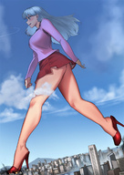 city mega destruction high_heels airplane explosion walking cloud miniskirt kkasi00