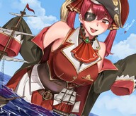 ocean pigtails ships pirate eyepatch kkasi00 hololive vtuber houshou_marine