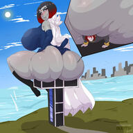 breasts drawing giantess mega color butt raven teen_titans cape leotard dc_comics chaos titan_tower valgaavthedragon okioppai huge