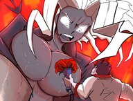 breasts giantess horns demon sweat hell flowers iceoff2 helltaker judgement_(helltaker)