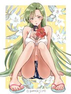 green_hair sandals flower meltrandi looking_at_tiny between_breasts yumekijiiro maximillion jenius_milia