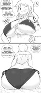 bikini breasts comic monochrome nami one_piece wet sitting under_butt between_breasts gtstamago
