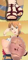 drawing giantess feet vore nami one_piece toes blood red_hair ponytail sandals foot_crush cruel tinies rilesneb