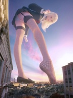 giantess white_hair panties giga city destruction blue_eyes shoes leggings uniform digital_render 2b1196576589