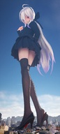 giantess white_hair panties giga city upskirt destruction high_heels red_eyes jets bow hair_bow digital_render 2b1196576589