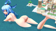 giantess nude blushing butt water ocean blue_hair island swimming palm_trees digital_render pyra aqua