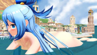 giantess nude blushing butt water ocean blue_hair island swimming palm_trees digital_render pyra aqua