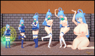 breasts growth nipples giantess blue_hair astraea spell growth_sequence ripped_clothing digital_render outgrowing_clothes aqua
