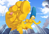 breasts drawing nipples giantess nude pussy feet city mega clit destruction blue_hair foot_crush marge_simpson simpsons cartoon milf yellow_skin