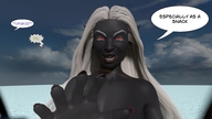 breasts giantess white_hair insertion nude mega color long_hair beach helicopter red_eyes dark_skin police_car dark_elf digital_render drow dr-none