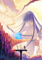 nude city black_hair long_hair sword buildings clouds darkmuleth