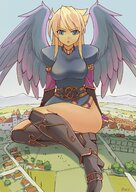 drawing giga wings angel blonde seo_tatsuya boots sitting town thighs nina breath_of_fire