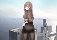 city skirt green_eyes brunette towers oouso ol-chan