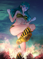 crush feet city destruction low_angle torajimaneko urusei_yatsura green_hair lum_