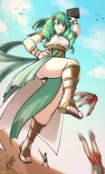 upskirt low_angle green_hair shrunken_men kick birds book fire_emblem hollewdz