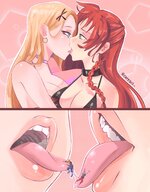 vore blonde tongue blue_eyes mouth green_eyes red_hair kissing lesbians ear_ring imminent_vore ceresus